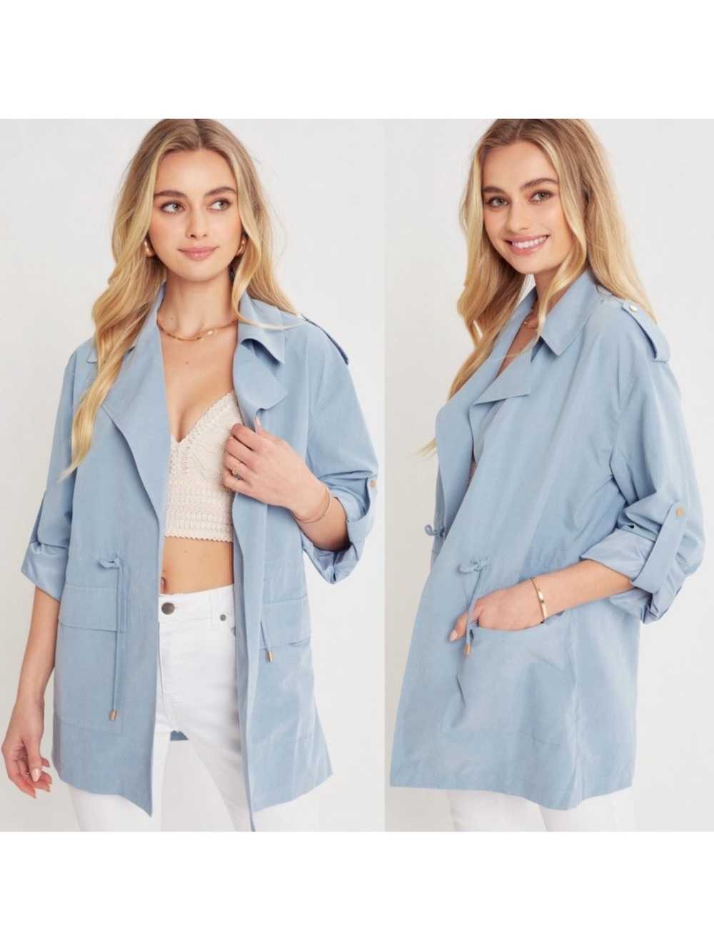 Love Tree Light Blue Drawstring Utility Jacket for Women - Picture 2 of 11